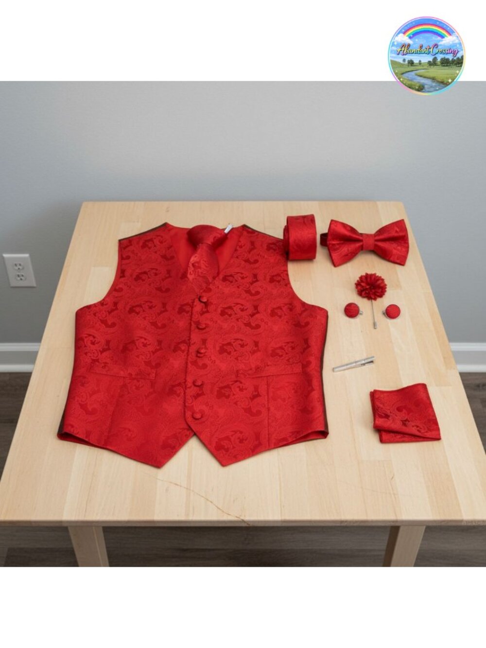 Men's V-Neck Paisley Jacquard Vest Set 7-Piece Formal Suit Waistcoat